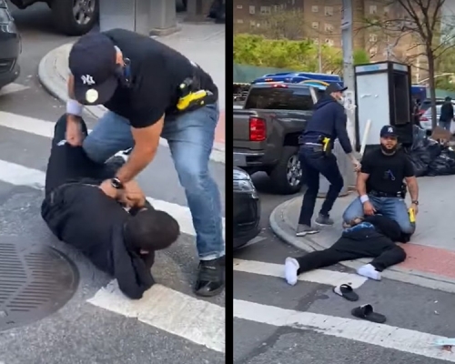 紐約市其中一名違例者被警員暴力拘捕。影片截圖