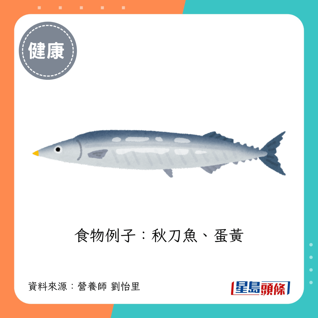 食物例子：秋刀魚、蛋黃