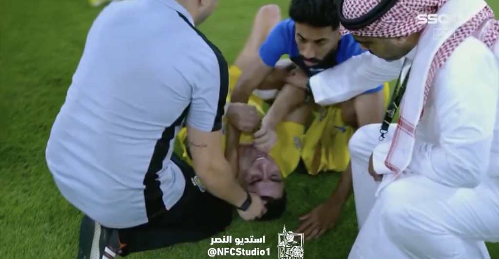 C朗拿度失落沙特國王盃錦標，賽後倒地痛哭。網上圖片