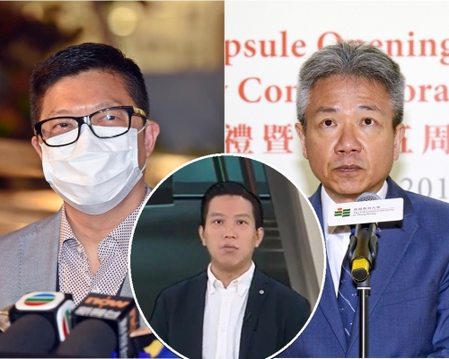 鄧炳強(左)要求教大校長張仁良(右)跟進蔡俊威主持在《左右紅藍綠》的言論。資料圖片
