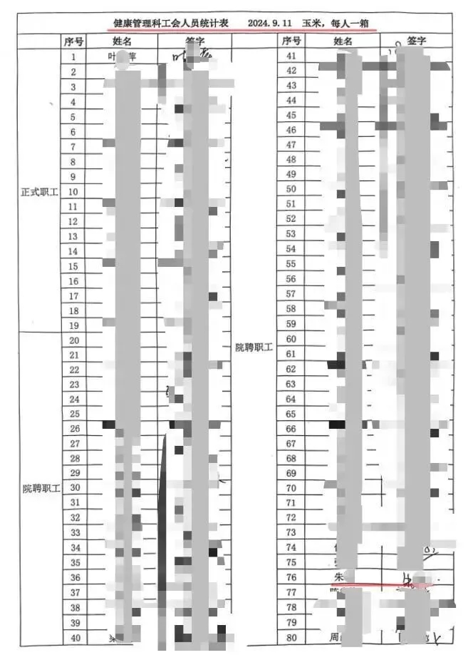 健康管理科朱某領取工會福利。