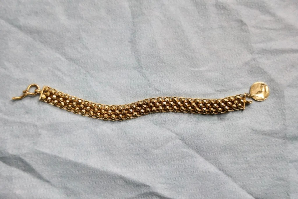 鍾女士的金鏈坐高鐵時跌入馬桶。 鍾女士的金鏈坐高鐵時跌入馬桶。