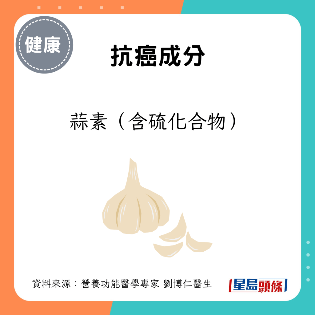 抗癌成分：蒜素（含硫化合物）