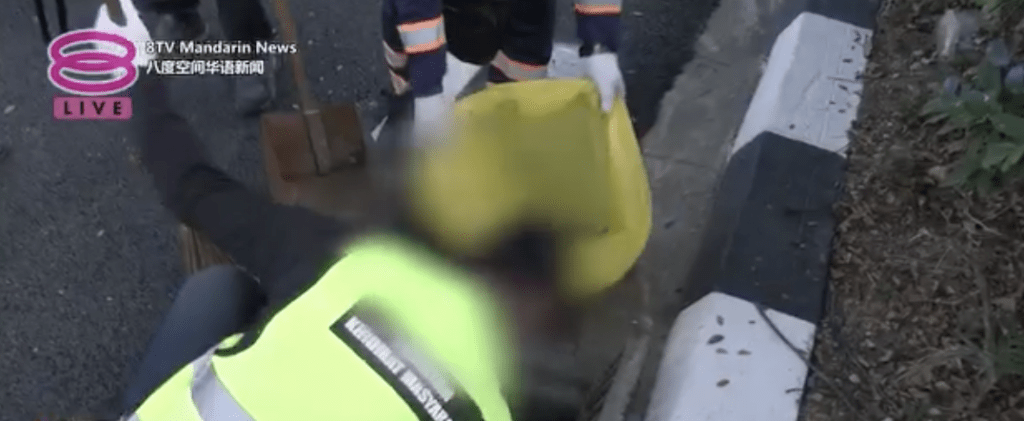 違例者還要清理水渠。八度空间华语新闻畫面截圖