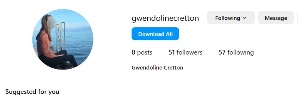 經對比後找出一位名為Gwendoline Cretton網民的IG帳號，發現較早前已被清空，只保留了頭像照。