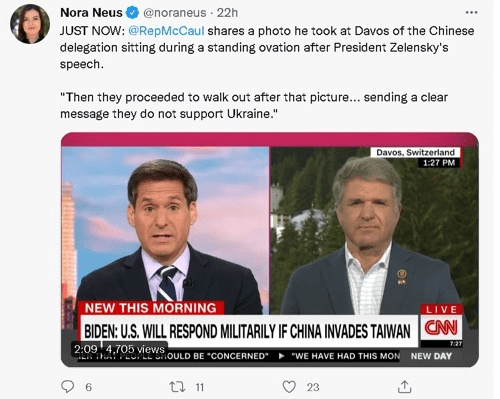 CNN記者諾拉·紐斯(Nora Neus)在社交賬號幫麥考爾擴散不實消息。 CNN記者諾拉·紐斯(Nora Neus)在社交賬號幫麥考爾擴散不實消息。