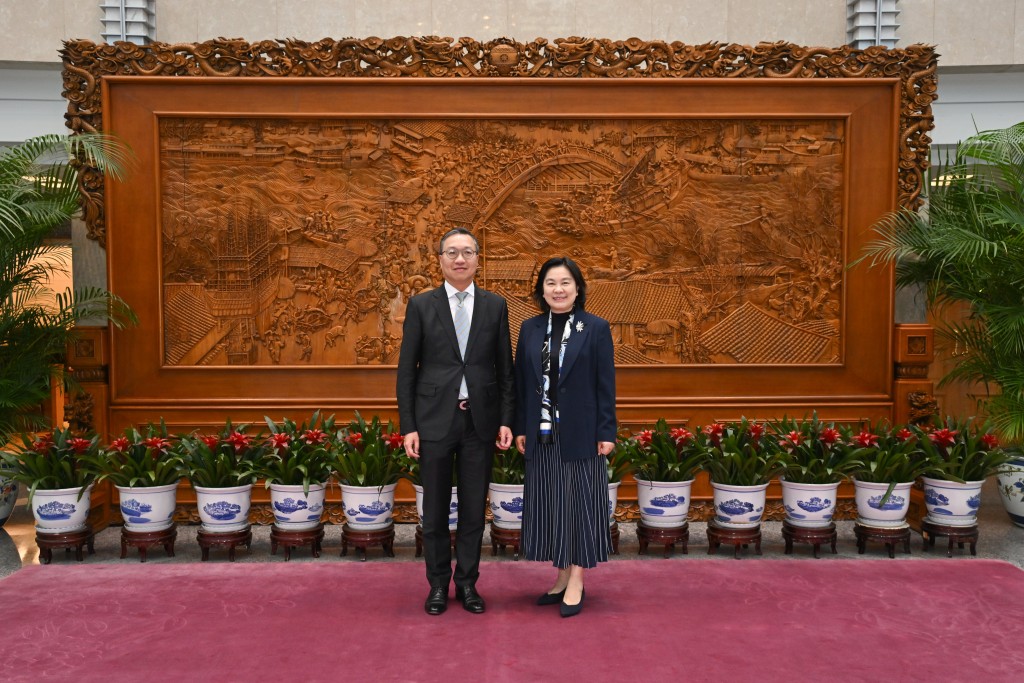 林定國（左）與外交部副部長華春瑩（右）會面。
