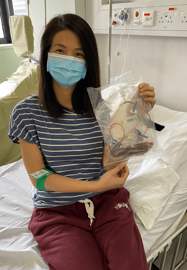 吳玉蘭捐贈前數天需要接受粒細胞集落刺激因子,即白血球生長激素注射。(受訪者提供) 吳玉蘭捐贈前數天需要接受粒細胞集落刺激因子,即白血球生長激素注射。(受訪者提供)