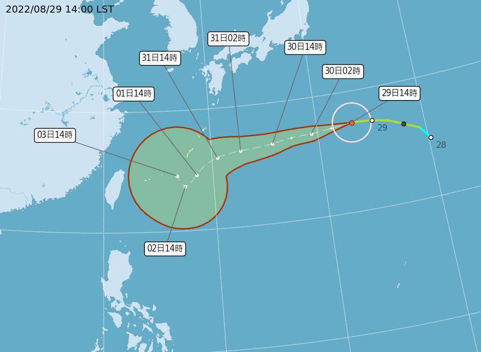 台湾中央气象局预测路径