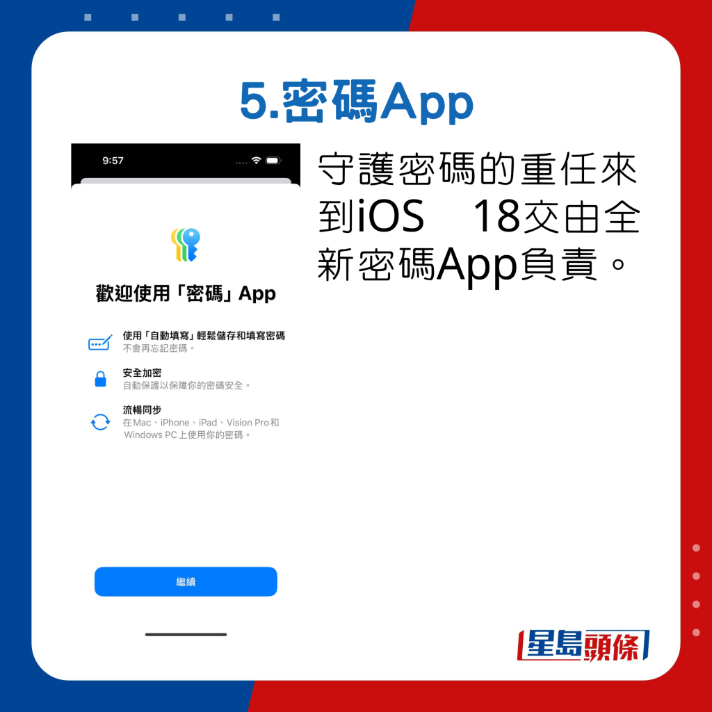 守護密碼的重任來到iOS 18交由全新密碼App負責。