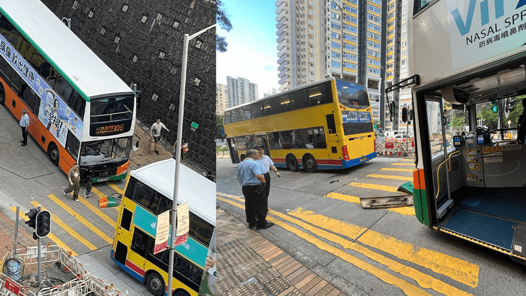 柴灣道兩巴士相撞 車窗粉碎至少1人受傷