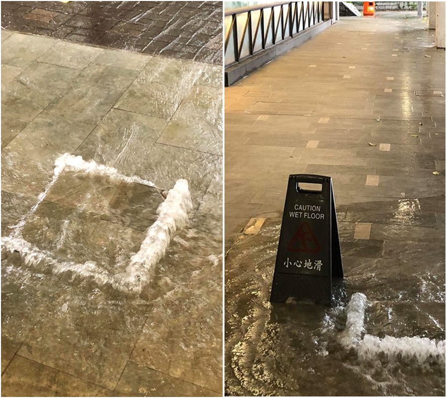 大埔有坑渠雨水湧上地面。網民陳漢深圖片