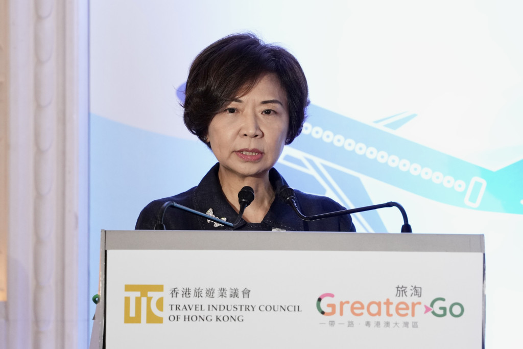 香港旅游业议会主席徐王美伦致词表示，感谢特区政府支持和筹备旅游业界平台。苏正谦摄