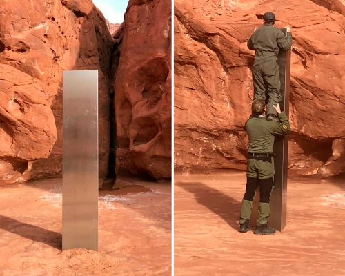 美国犹他州荒漠地发现神秘巨型金属物体。ap图