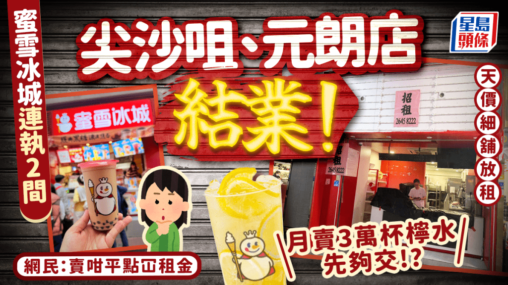 蜜雪冰城連執2間！尖沙咀、元朗店結業 天價細舖放租月賣3萬杯檸水先夠交？