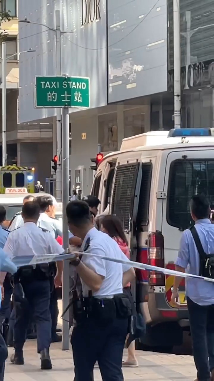 女子被警員押上警車。 女子被警員押上警車。