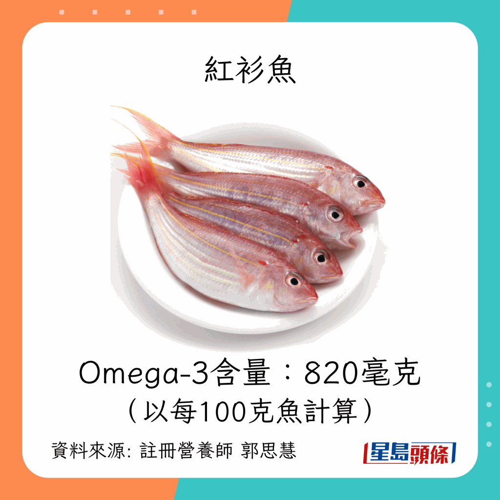 含有豐富Omega 3的魚類：紅衫魚