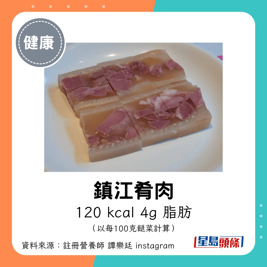 镇江肴肉：120 kcal、4g 脂肪