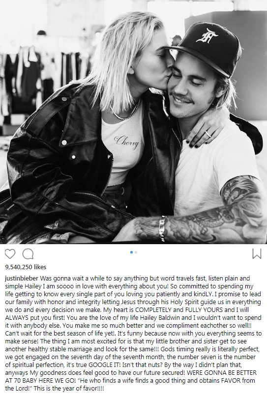 Justin Bieber發文講「愛的宣言」