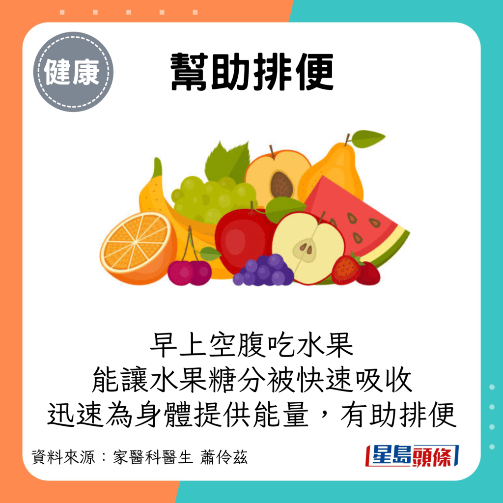 帮助排便：早上空腹吃水果能让水果中的天然糖分（如葡萄糖和果糖）快速被身体吸收，迅速为身体提供能量。