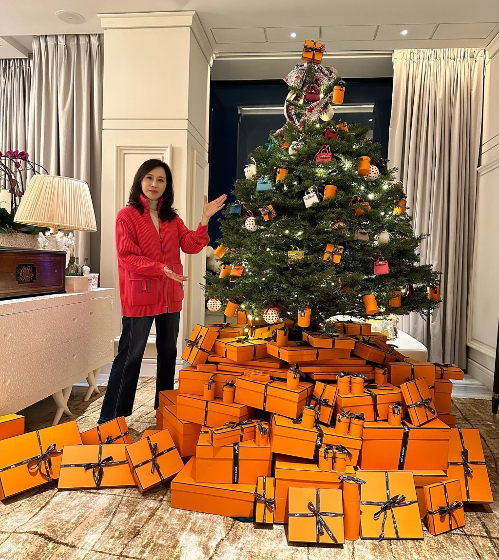 顧紀筠在聖誕樹下放滿 Hermès紙盒。