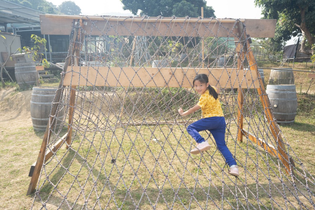 農場內有不少繩網供小朋友攀爬。