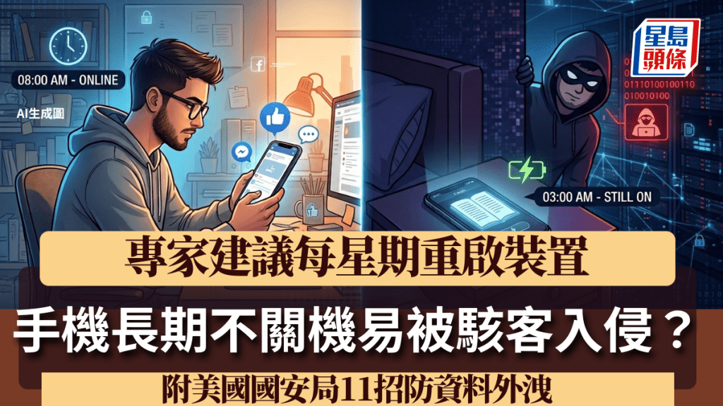 手機長期不關機易被駭客入侵？專家建議每星期重啟裝置 附美國國安局11招防資料外洩