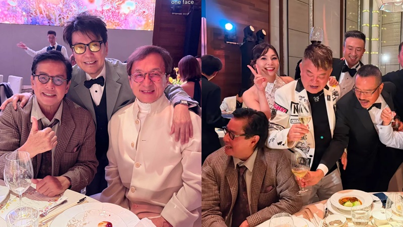 譚詠麟、曾志偉、陳百祥出席世紀婚宴  鍾鎮濤、苗僑偉超有型到賀  佘詩曼飲到面紅紅