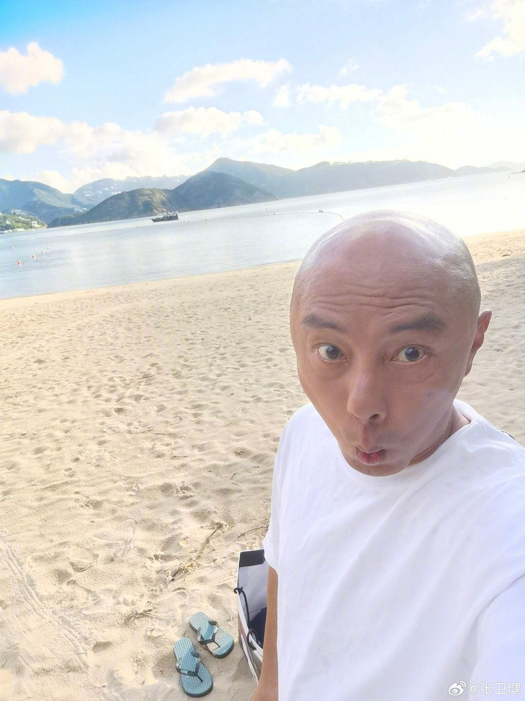 張衞健指花槽外有煙灰缸。