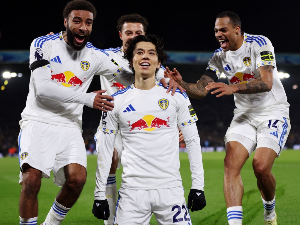 田中碧為列斯聯射成2：0。路透社