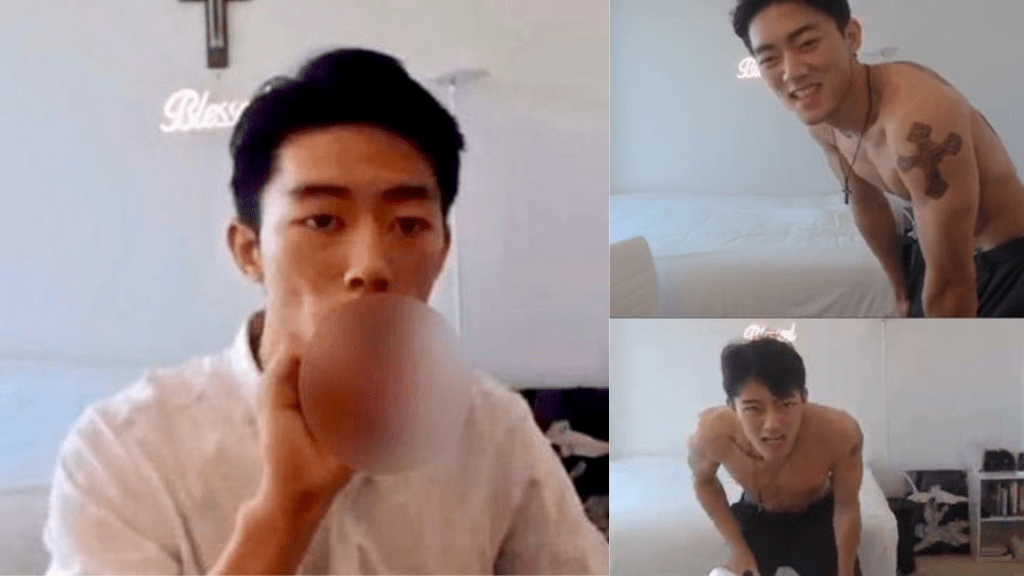 南韓前總統全斗煥的27歲孫子全宇元（전우원，音譯）直播自己嗑藥。 直播截圖