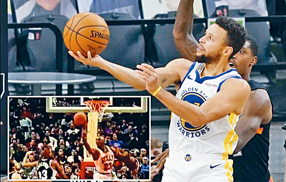 居利（前）重演佐敦招牌动作，转身一百八十度背向篮框起手中鹄兼博得罚球。