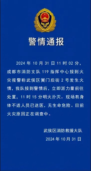 警方指尚在调查起火原因。网图