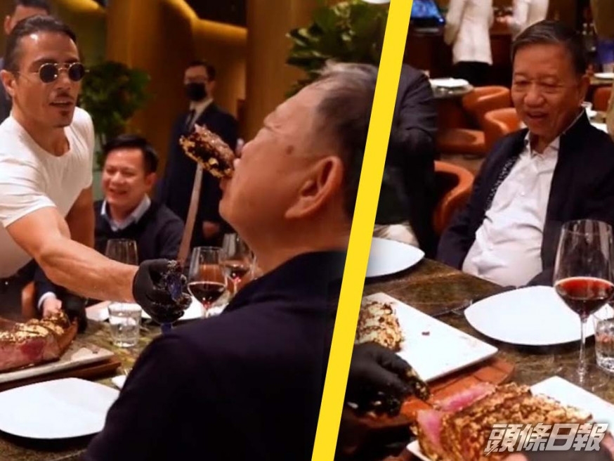 越南公安部長蘇林在倫敦光顧Nusret Gokce的餐廳，吃天價金箔牛扒惹議。