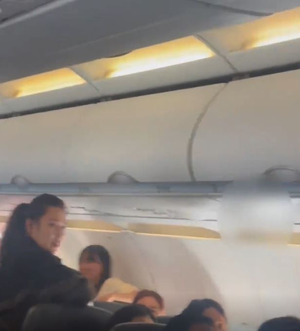 机上乘客都起身了解事件。(微博影片截图)