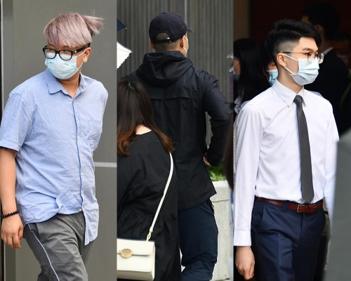 左起:被告何皓賢、被告李子豪(戴黑帽)、被告區嘉偉。