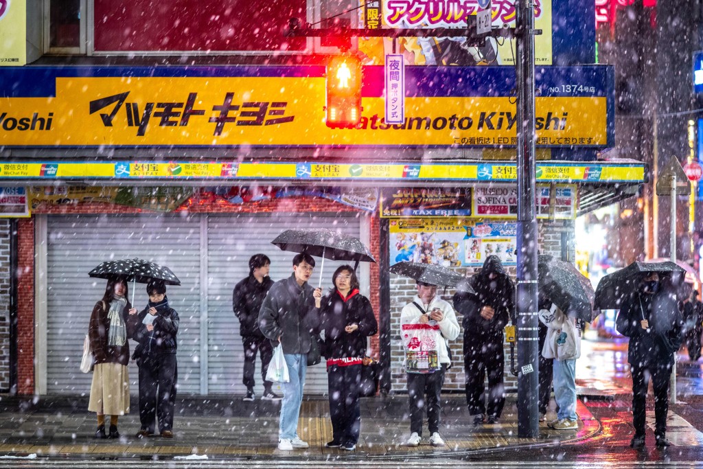 秋葉原亦下雪。法新社 秋葉原亦下雪。法新社