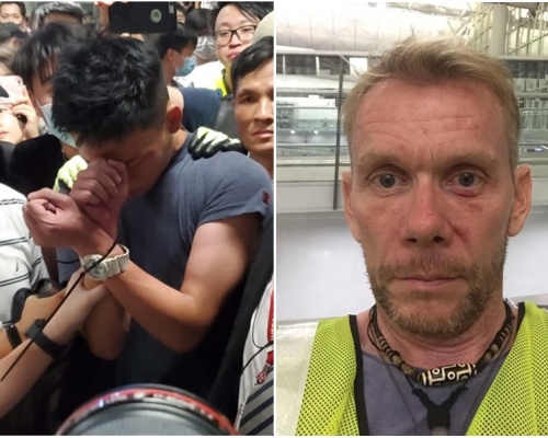Richard Scotford(右)上前保护该名男子(左)。