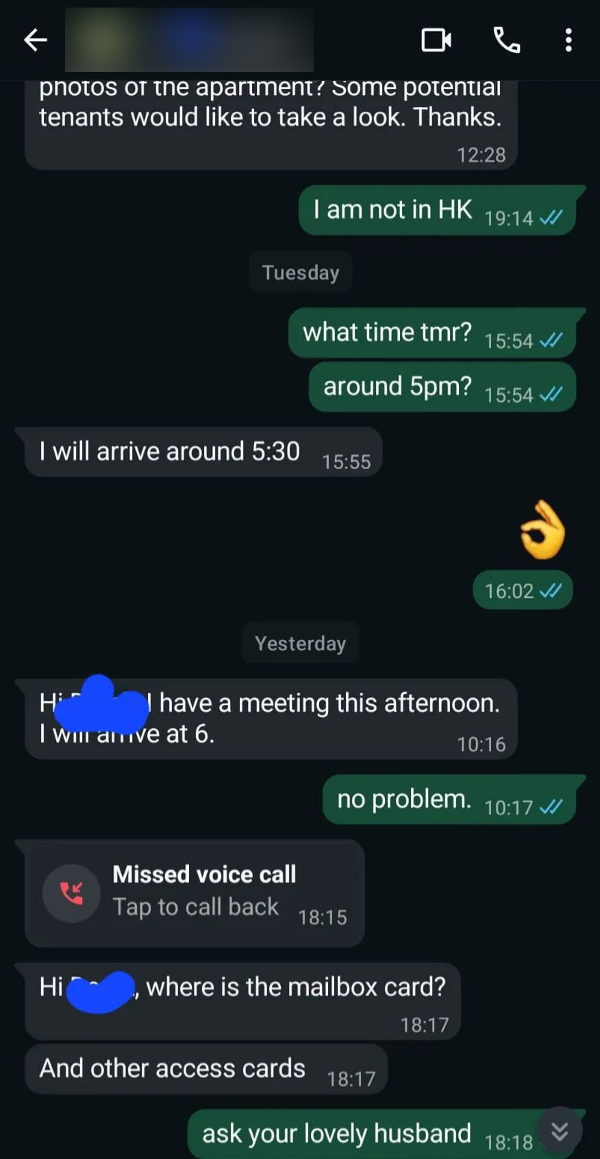 事主與女業主對話紀錄。 事主與女業主對話紀錄。