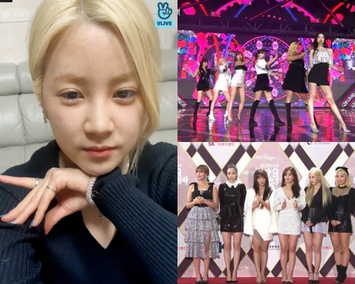 Apink昨日在KBS遭不公平對待，初瓏在直播時雙眼已紅腫，隨後更哭訴。（網圖）