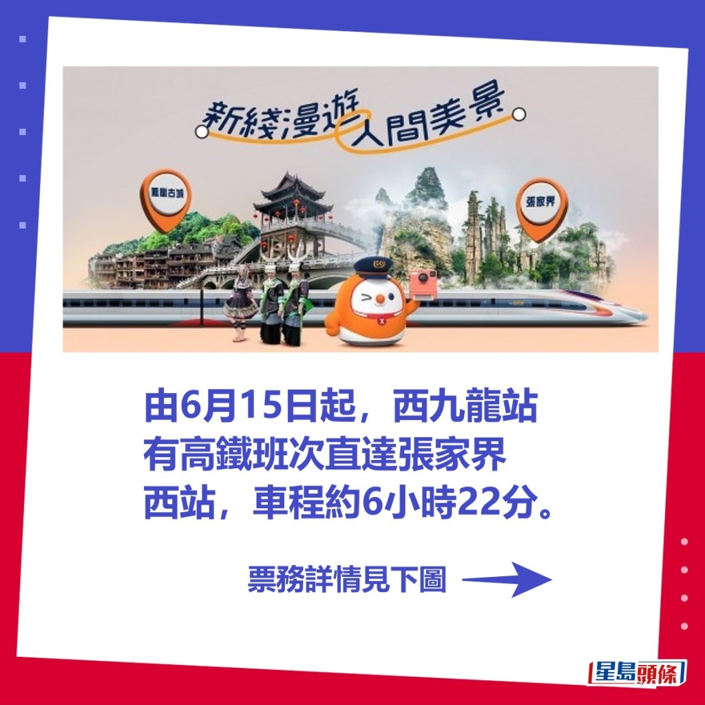 西九龍站由6月15日起有高鐵班次直達張家界,北上車程6小時22分。港鐵高速鐵路網頁截圖 西九龍站由6月15日起有高鐵班次直達張家界,北上車程6小時22分。港鐵高速鐵路網頁截圖
