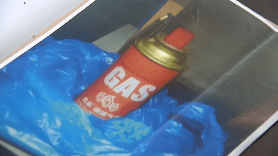 黃某犯案用的火鍋gas罐。 黃某犯案用的火鍋gas罐。