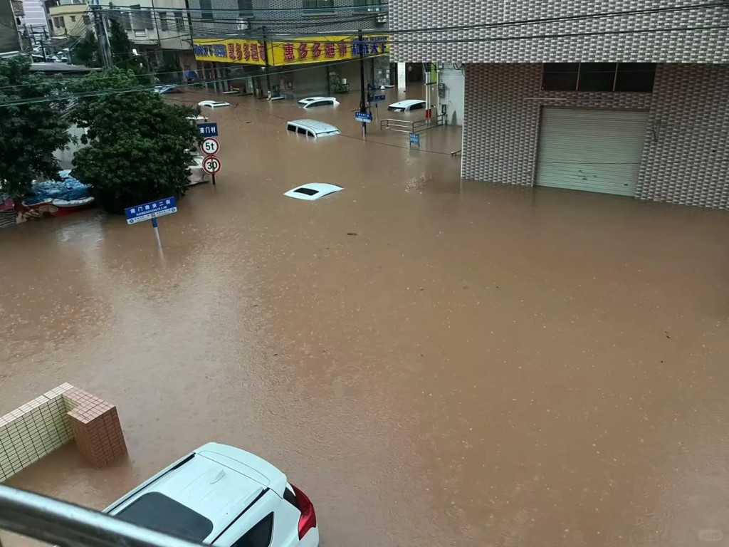 东莞暴雨引发严重水浸。小红书@H.