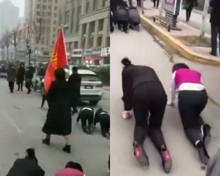 有公司為宣傳業務,逼使女員工跪地爬行示眾。網圖
