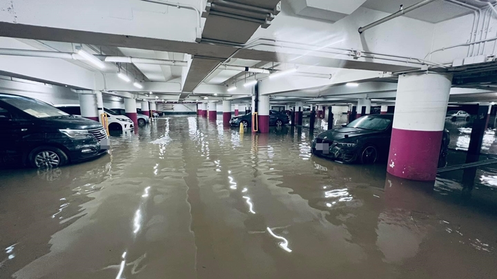 环翠邨停车场再出现水浸。网上图片