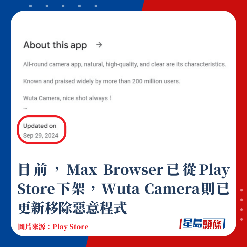 目前，Max Browser已从Play Store下架，Wuta Camera则已更新移除恶意程式