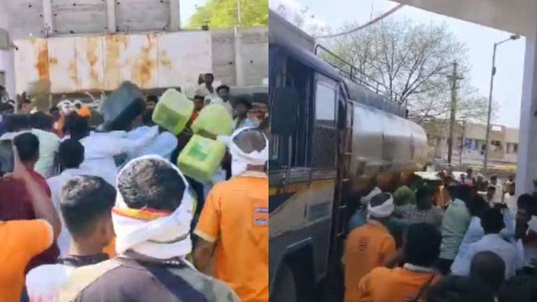印度馬哈拉施特拉邦（Maharashtra）瓦希姆市一家加油站因搶油發生激烈毆鬥。News18 Image
