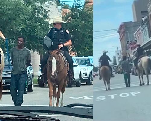 美國德州警方為早前騎警用繩索押解非洲裔疑犯道歉，承認手法不適當，會停止這個做法。AP