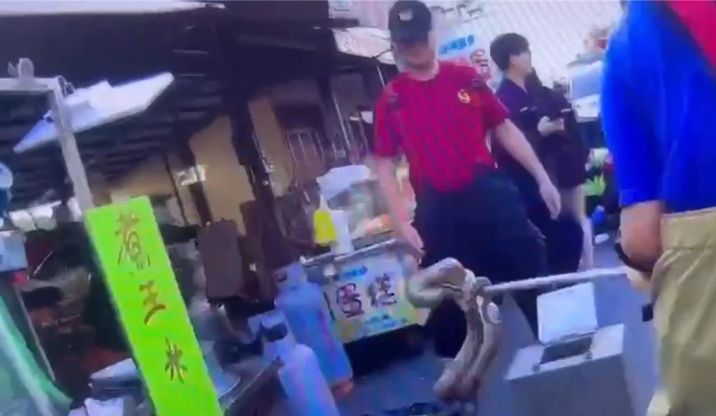 屏東有男子帶寵物蟒蛇出街時,被纏頸致暈倒撞地跌穿頭。中時 屏東有男子帶寵物蟒蛇出街時,被纏頸致暈倒撞地跌穿頭。中時