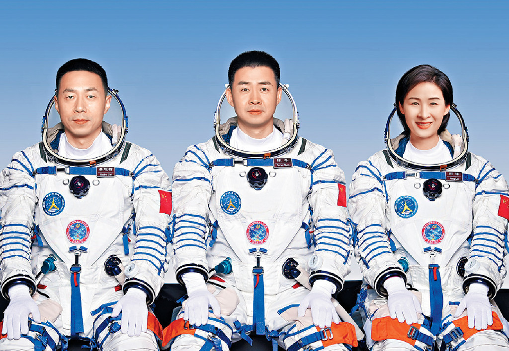 ■三名太空人（左起）蔡旭哲、陳冬及劉洋將展開為期六個月的飛行任務。